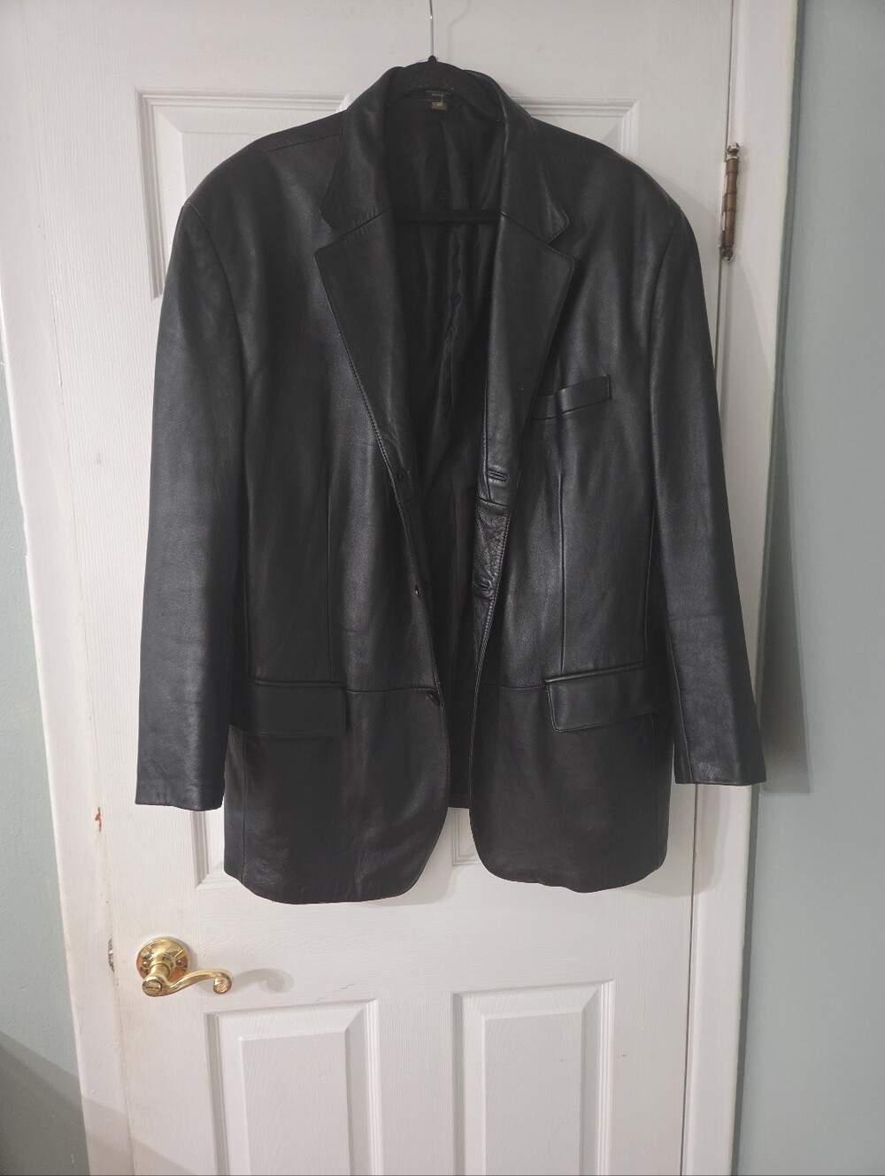 Vintage Men's J. Ferrar Black Leather Single Breasted Sport Coat. XL